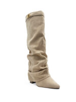 Čizme od prevrnute kože na štiklu, sa naborima 7665A BEIGE - Slika 2