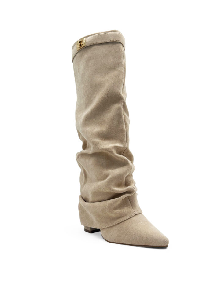 Čizme od prevrnute kože na štiklu, sa naborima 7665A BEIGE - Slika 2