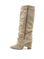 Čizme od prevrnute kože na štiklu, sa naborima 7665A BEIGE - Slika 3