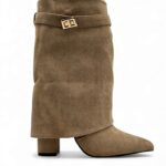 Špicaste čizme na štiklu od antilopa, LA3116 KHAKI